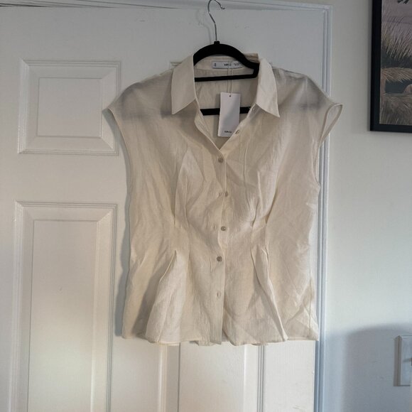 *NWT* Mango Short Sleeve Pleated Top - Cream - Picture 3 of 5